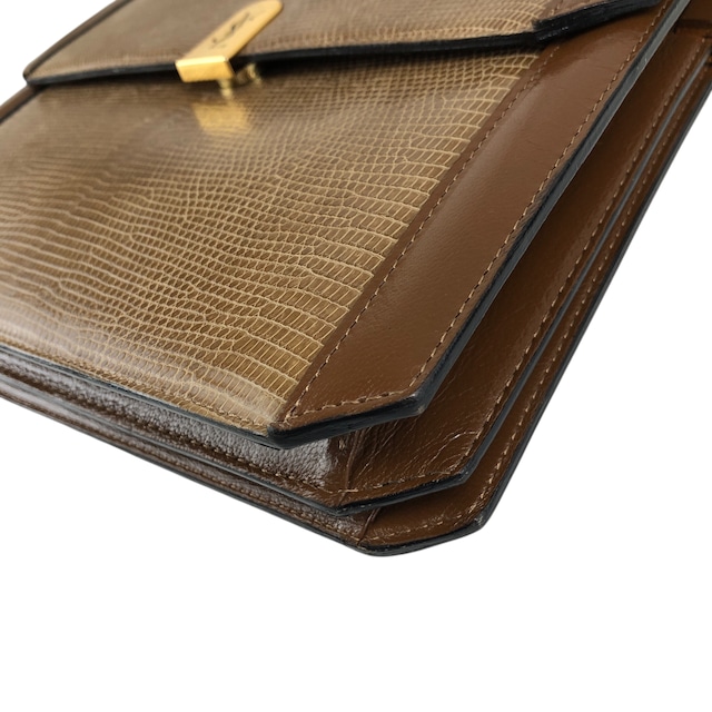 Yves Saint Laurent イヴ・サンローラン ハンドバッグ ブラウン YSL リザード型押し セミショルダー vintage ヴィンテージ オールド 2hmb86