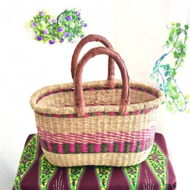 アフリカ ボルガバスケット 楕円 M マゼンタ ナチュラル