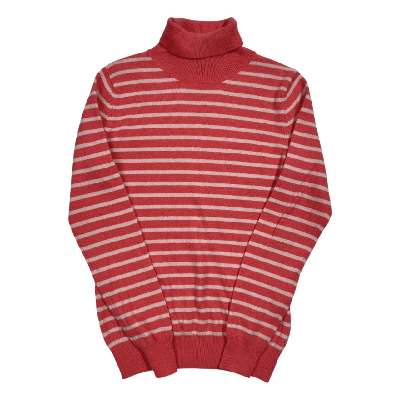 カシミヤ100% 高島屋 TAKASHIMAYA タカシマヤ ボーダー タートルネック ニット セーター M /ピンク×ホワイト系 レディース