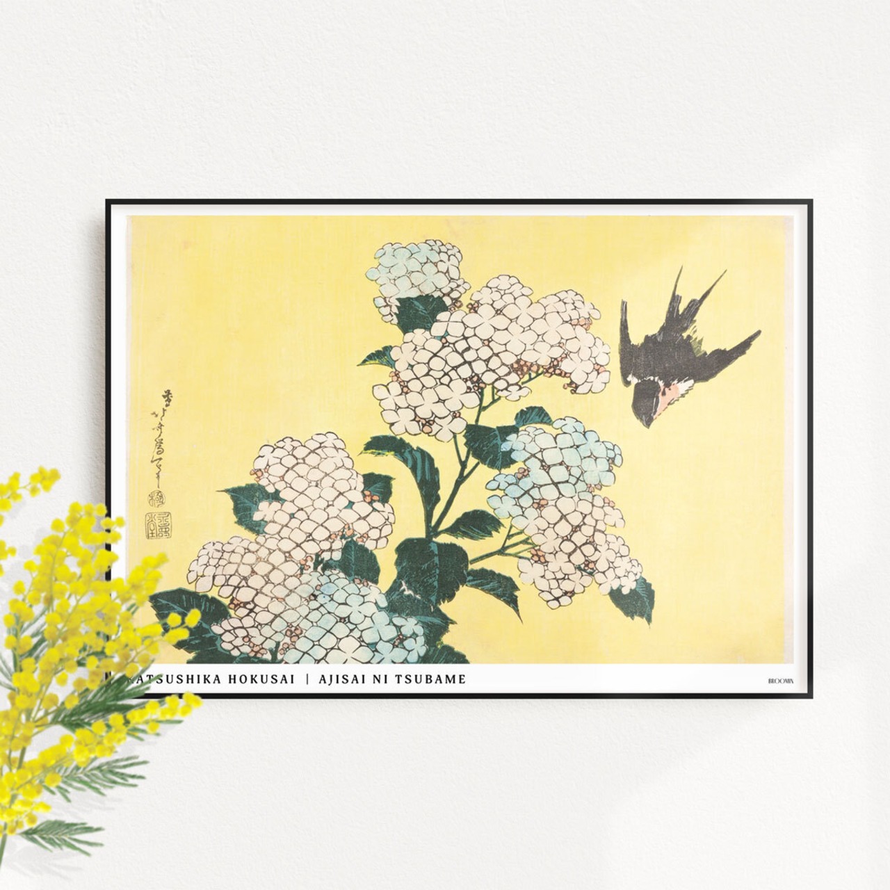 北斎花鳥画集 紫陽花に燕 | AP046 | インテリアポスター 葛飾北斎 浮世絵 和モダン 和室 つばめ ツバメ あじさい アジサイ - 1