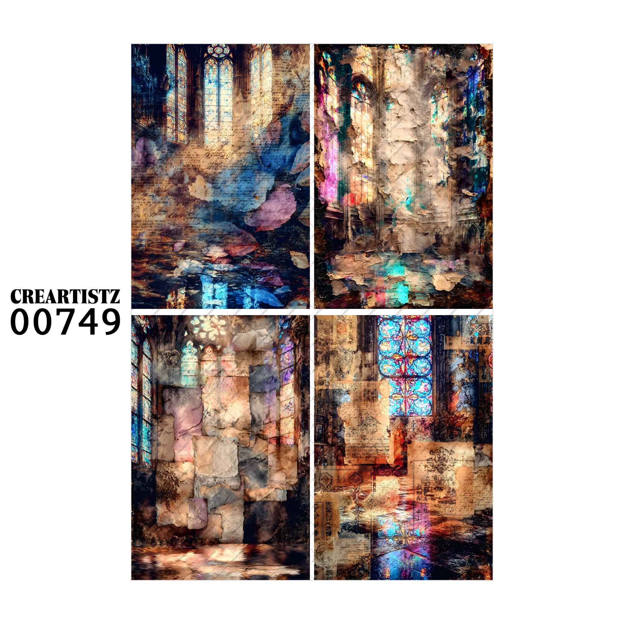 00749 背景 コラージュ素材 オリジナル 12枚セット (4種類×3枚) ペーパー/ステッカー CREARTISTZ