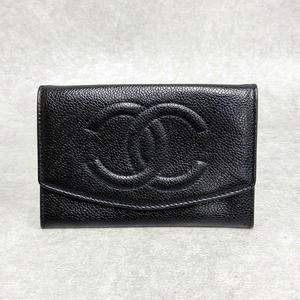 CHANEL シャネル 二つ折り財布 キャビアスキン ブラック 5853-202201