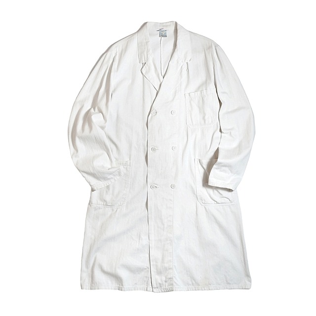 EURO / Double Breasted White Cotton Twill Work Coat