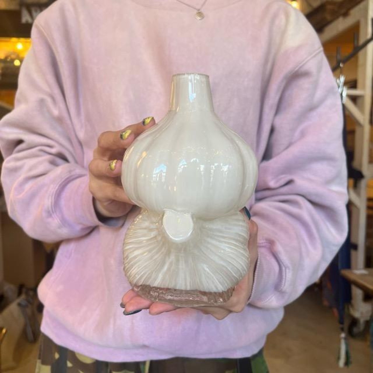 FRUIT GLASS VASE　Garlic　flower vase　フラワーベース 花瓶　花　フルーツ　野菜　ガーリック　にんにく　ギフト　プレゼント