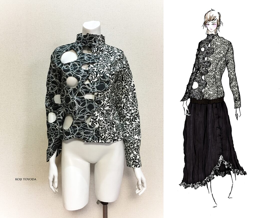 1点もの・デザイン画付き】アシメトリ湾曲ドット開きブラウス （KOJI  