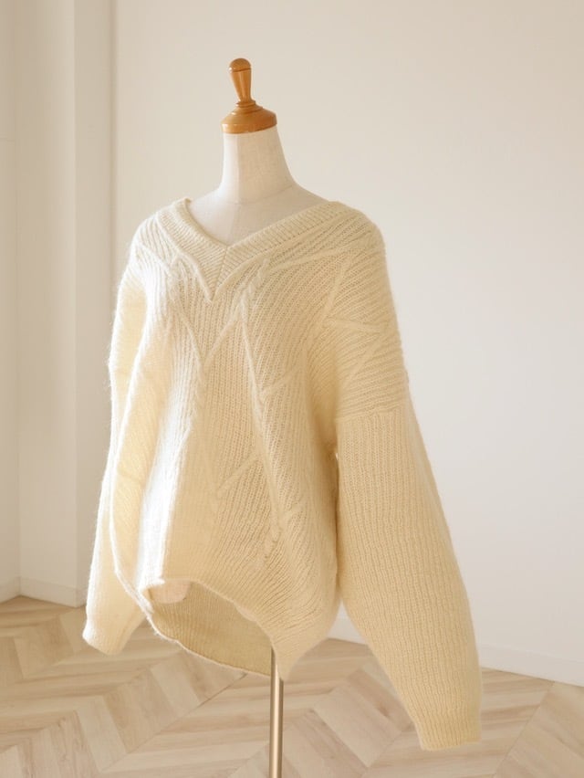 ●made in ITALY design cable mohair relax sweater