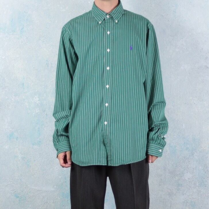 Ralph Lauren モスグリーン ストライプシャツ 【FF-2992】 | cv