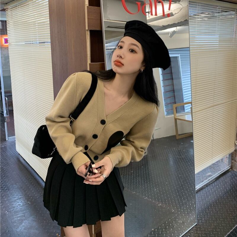 Vネックニットカーディガンルーズセーター コート オータムトップス ロング 秋物 モンロー22402563989