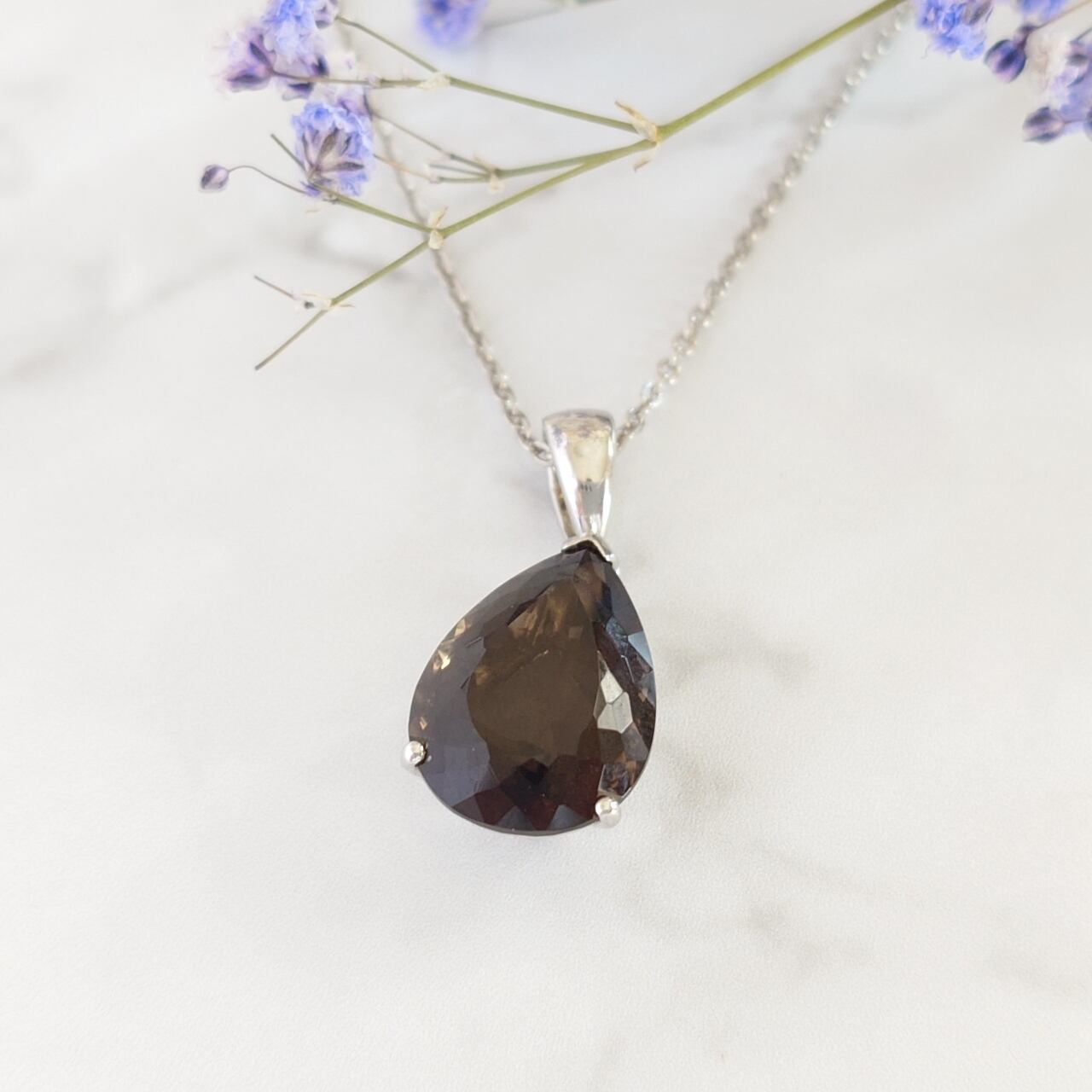 スモーキークォーツ ペアシェイプカット ペンダント
