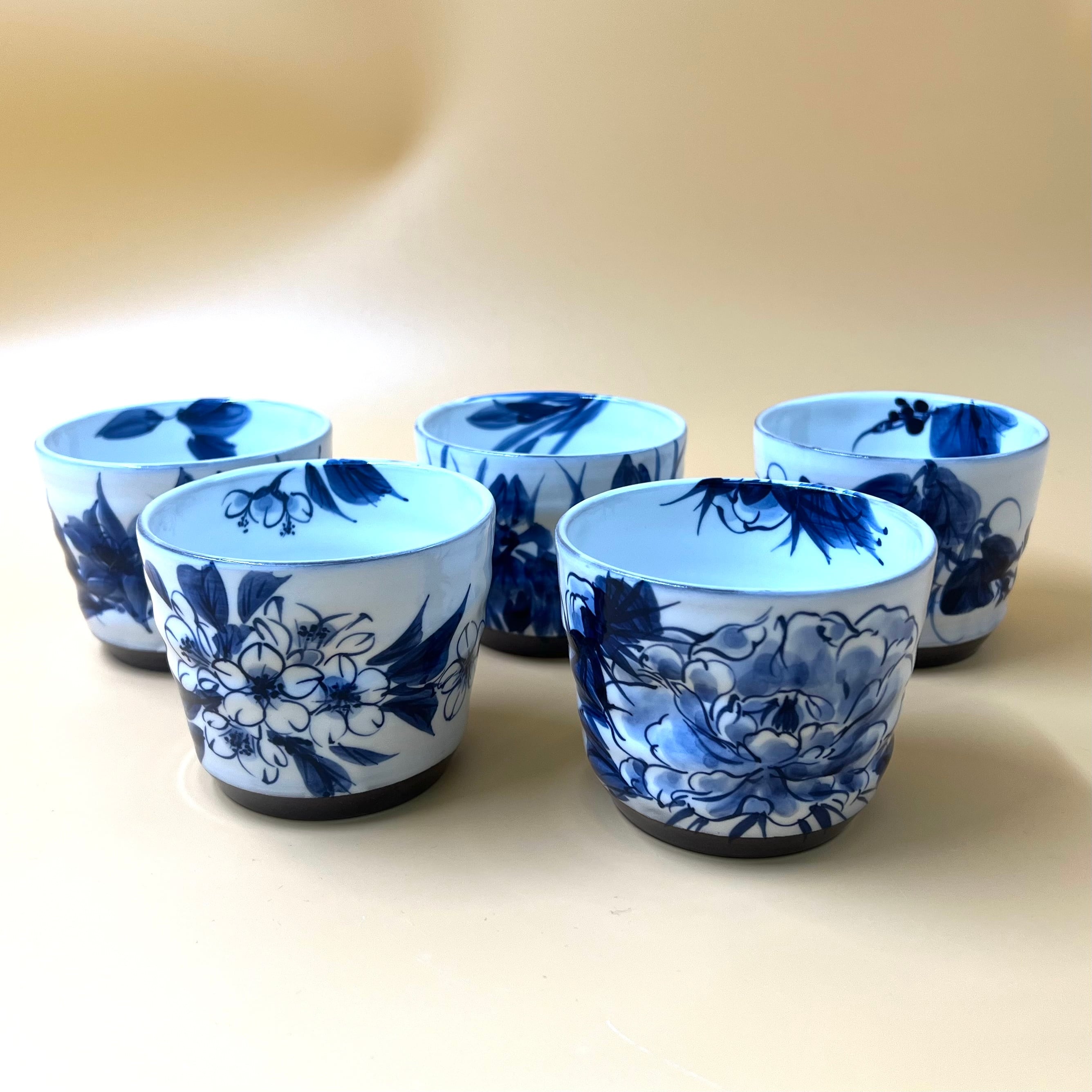 陶あん】OUTLET 染付 五花 蕎麦猪口 5個セット 京焼 清水焼 | 京焼 陶 