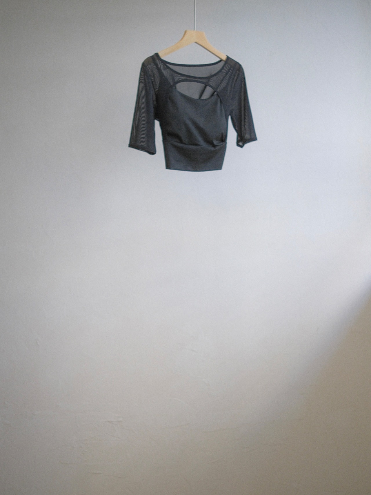Mesh Cutout Layered Top / BLACK - 1