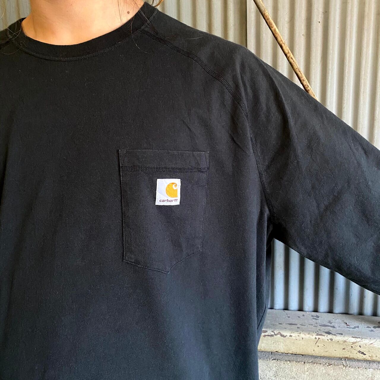 ビッグサイズ Carhartt カーハート ワンポイントロゴ ロングTシャツ メンズ2XL 古着 ラグラン 長袖 FORCE ロンT 胸ポケット付き  ブラック 黒 大きいサイズ【ロングＴシャツ】【AL20】 | cave 古着屋【公式】古着通販サイト