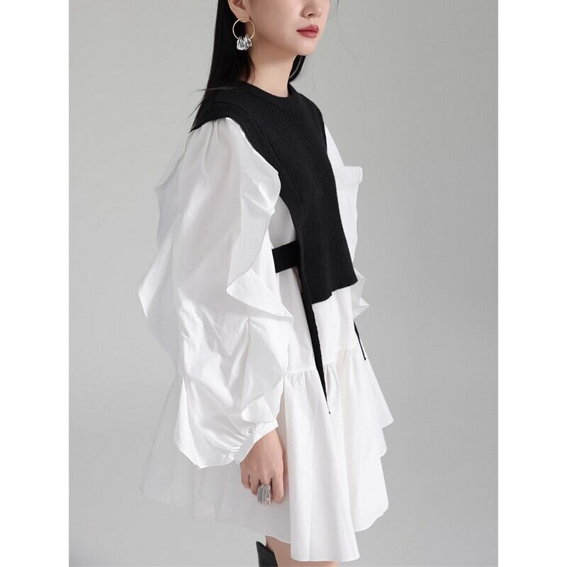 Frill sleeve one-piece vest set