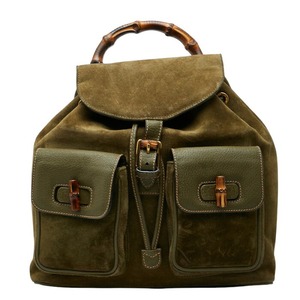 グッチ バンブー リュック バックパック 003 58 0016 カーキ グリーン スウェード レザー レディース GUCCI 【中古】