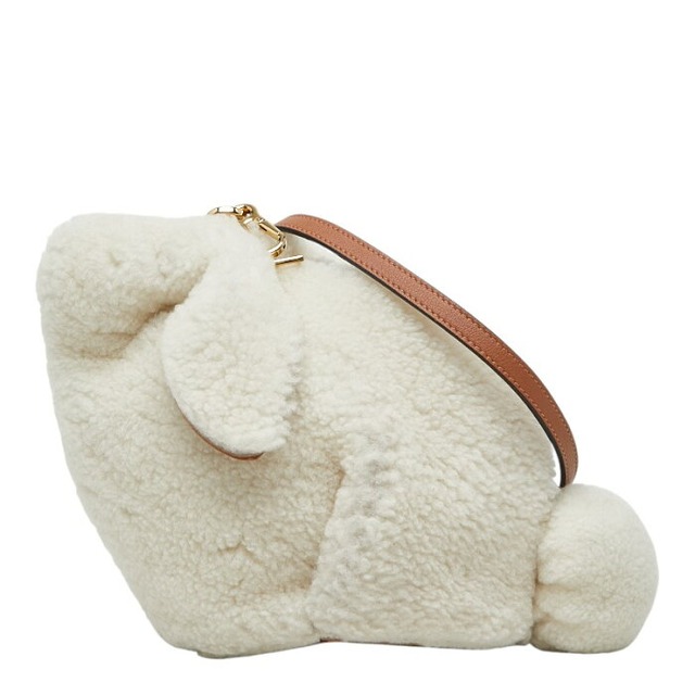 ロエベ バニー ミニ ショルダーバッグ クロスボディ ウサギ オフホワイト ボア レザー レディース LOEWE 【中古】