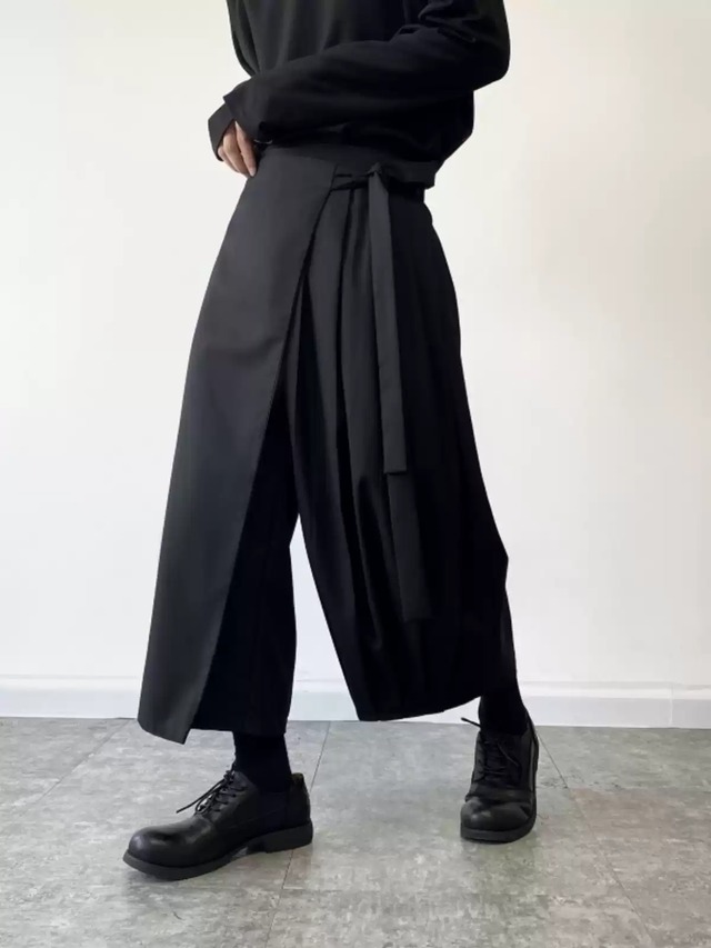 【ORV0021】Belted Draped Culottes, Loose Cropped Pants