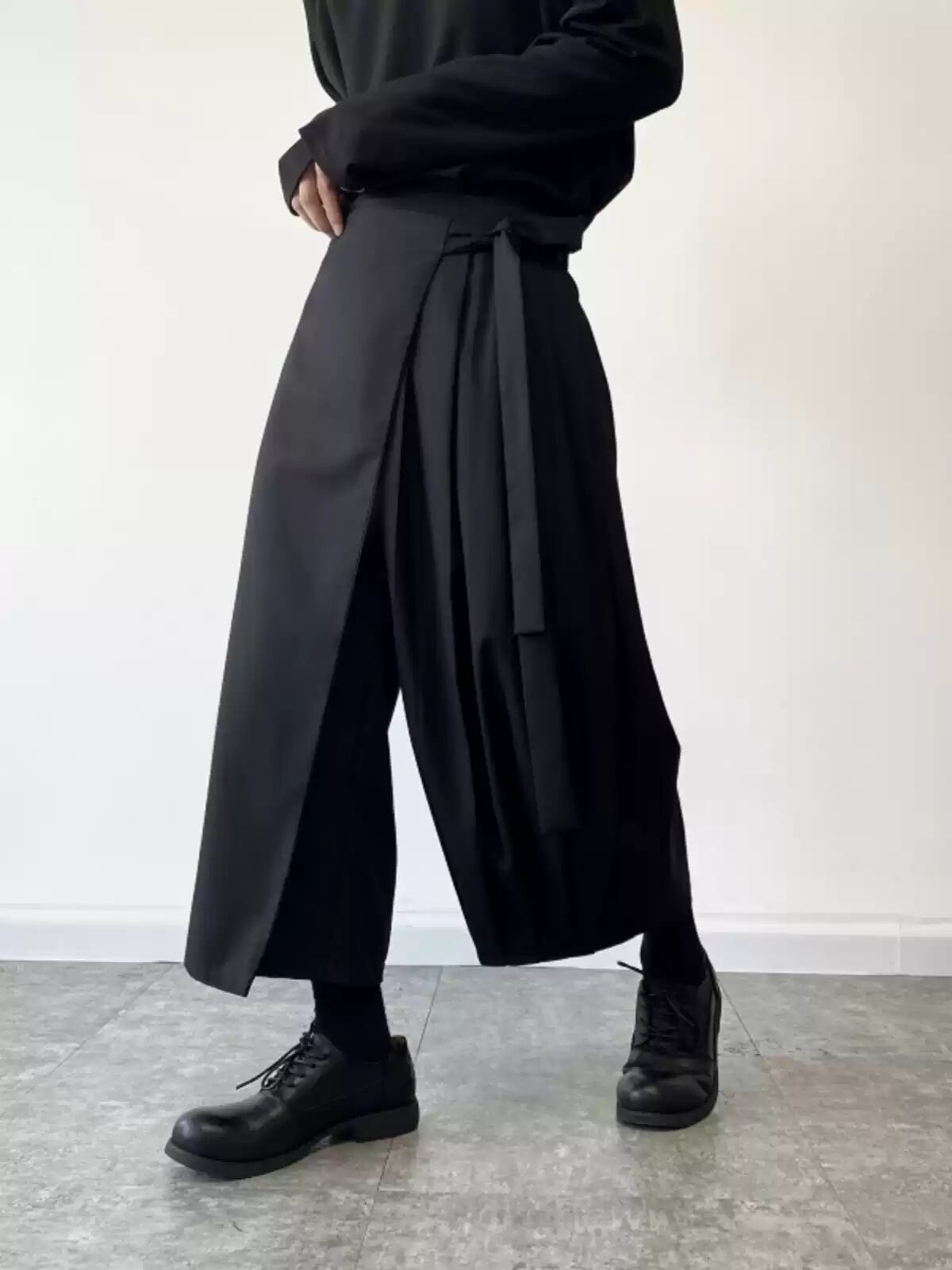 【ORV0021】Belted Draped Culottes, Loose Cropped Pants
