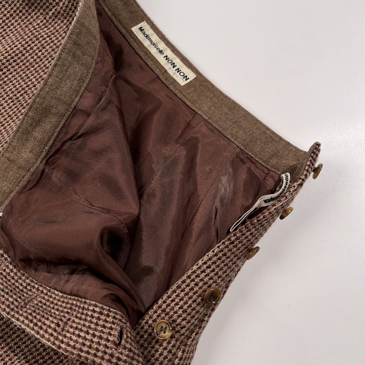 Mademoiselle NON NON マドモアゼルノンノン ツイードウール フレア 台形 ロング スカート サイズ L /ブラウン系/レディース/パパス