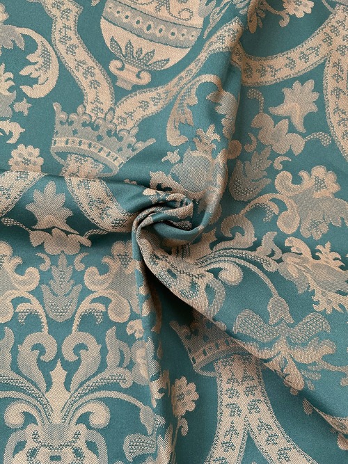 英国Vintage クラシカルなインテリアファブリック グリーン×ゴールド スツール カルトナージュ