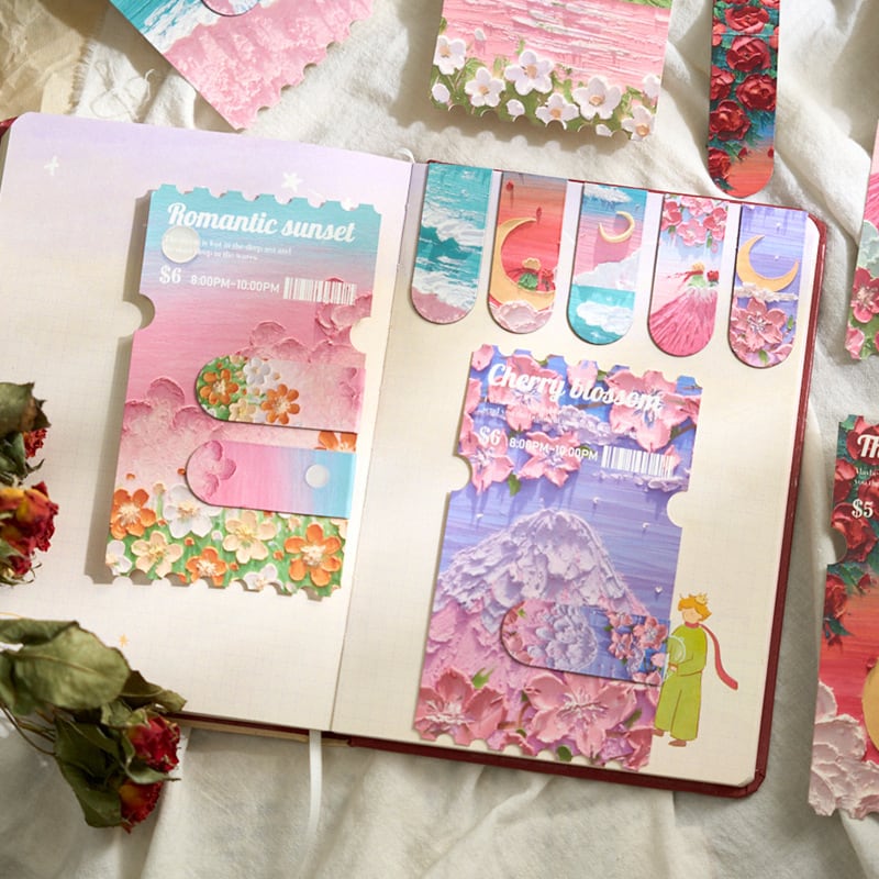 Z18 ポストカード マグネットしおり 花 可愛い 月 星空 海 コラージュ