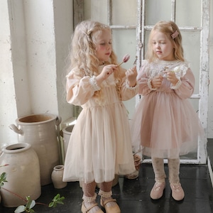 秋レースリボンあしらいチュールワンピース