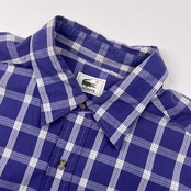 サンプル品 90s LACOSTE ラコステ チェック 長袖シャツ 4/ブルー メンズ 大沢商会