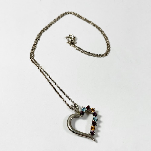 Vintage 925 Silver Multicolor Bijoux Heart Pendant Necklace