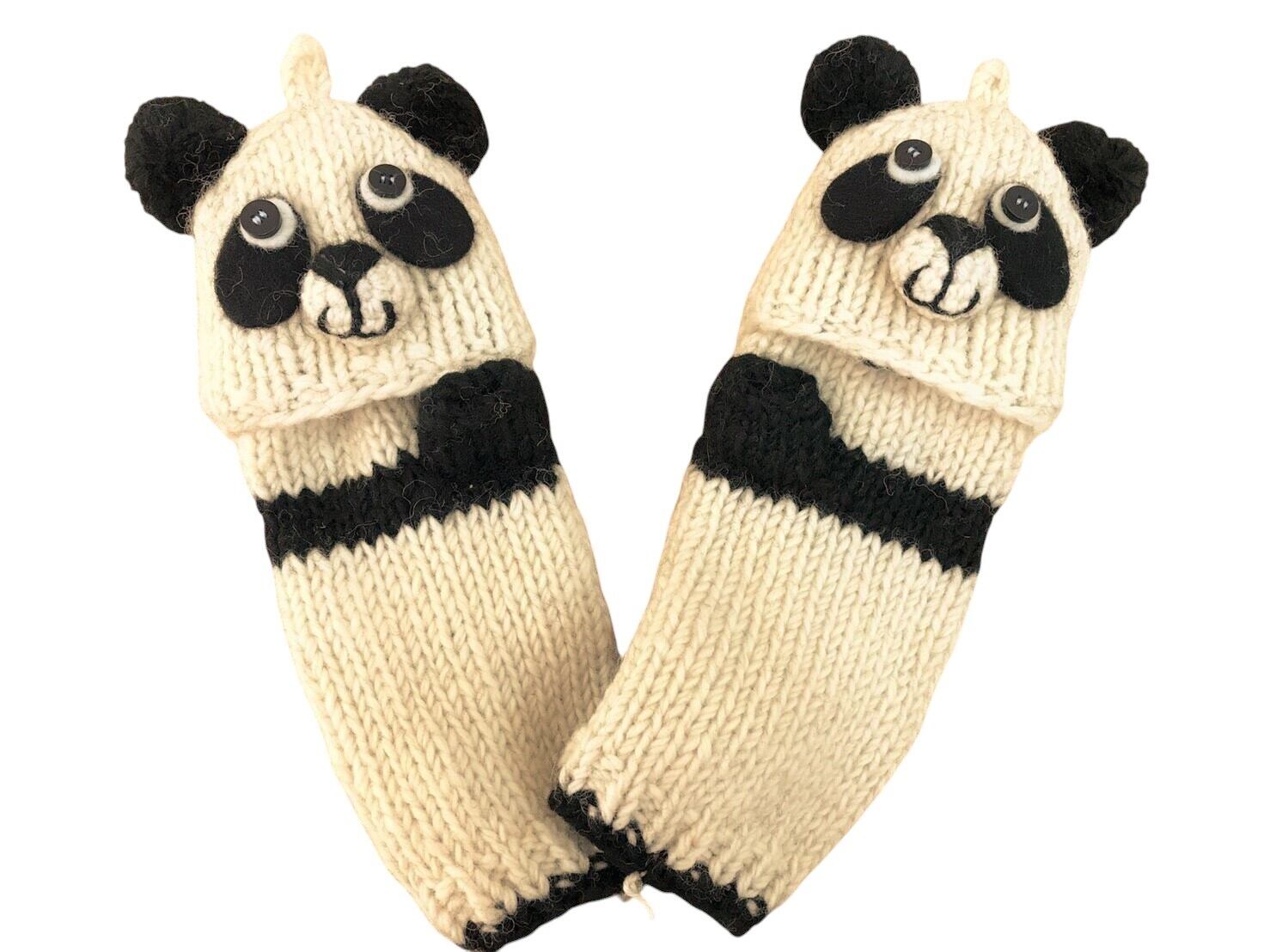 手編みネパール製・2WAYハンドウォーマー・パンダ