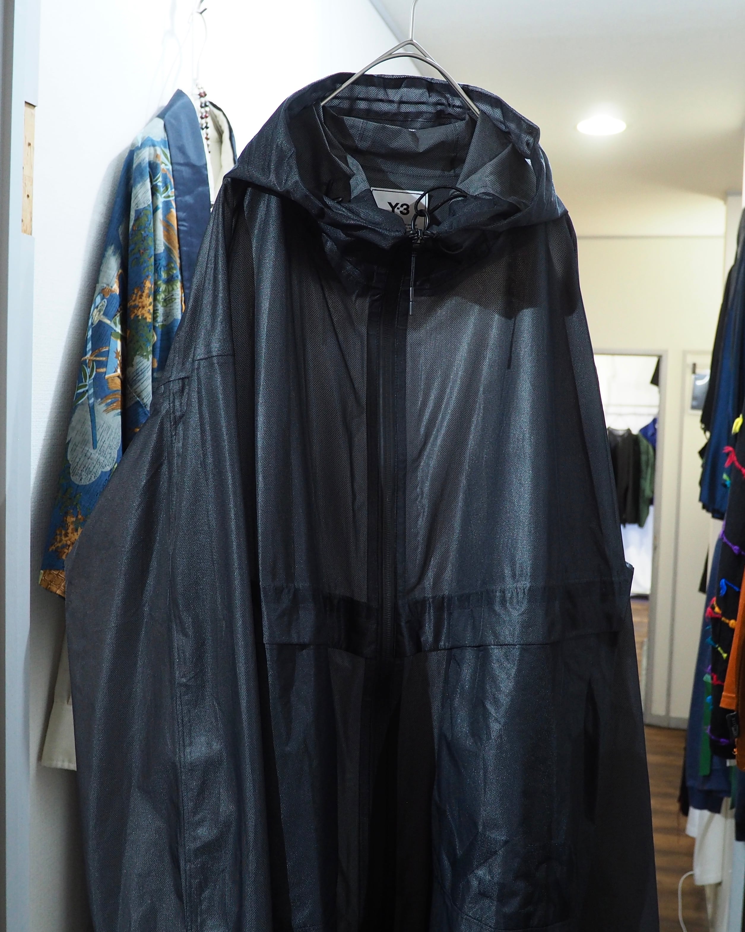 "Y-3(Yohji Yamamoto)" Black sheer Waterproof Nylon Tech Full zip jacket