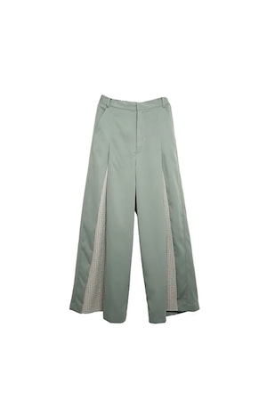2 material Tuck Drape Pants(UNISEX)-Light GREEN