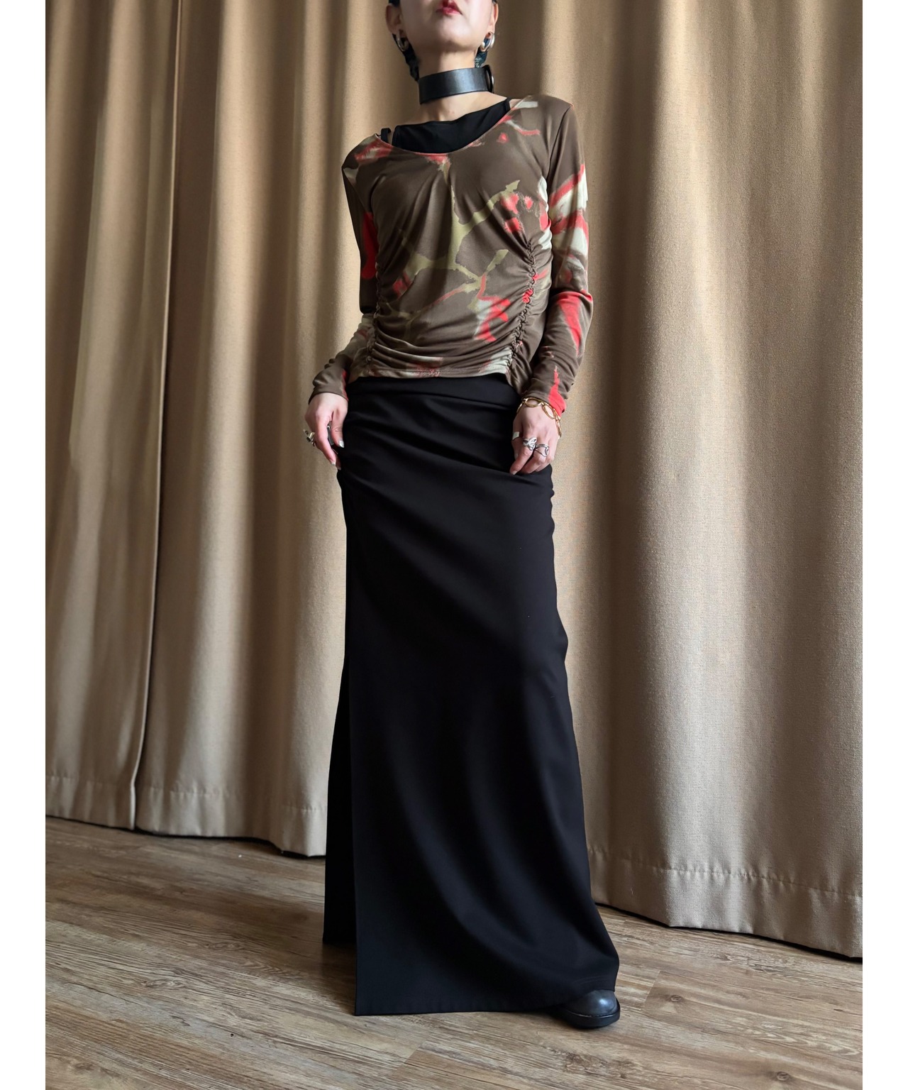 nuance pattern gather shirring tops-4525-2