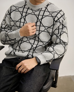 クルーネック デザインニット 2色　A0116