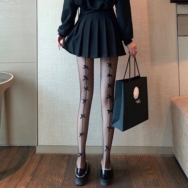 ストッキング 薄手ネットバックソックス リボン 大人ガーリー スウィート キュート カジュアル タイツ YY-ファッション11342599282