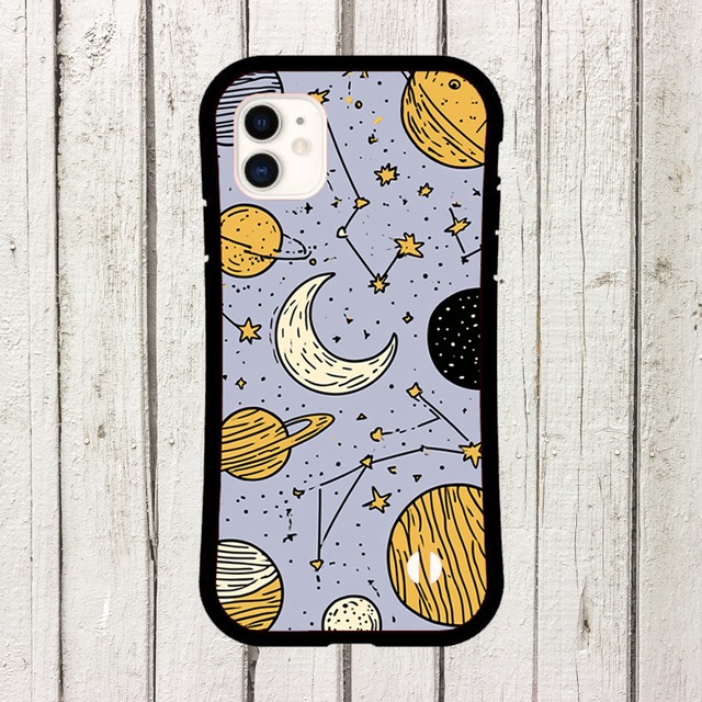 受注生産 iPhoneケース ラベンダー背景の月と惑星柄｜天体モチーフ STAR067B