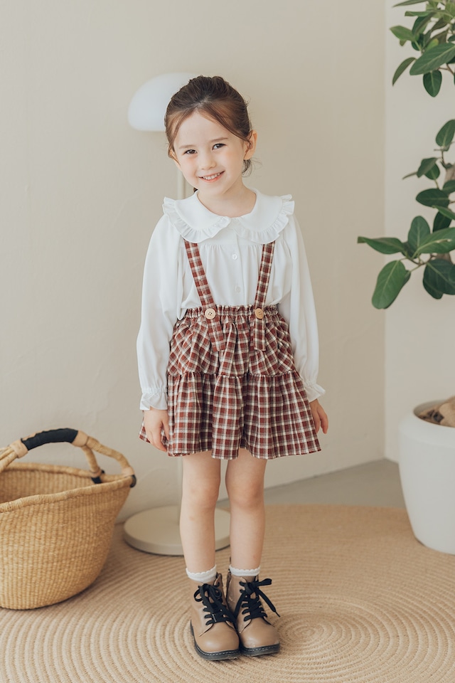 ブルマ付サスペンダーギャザースカート〈Red check〉