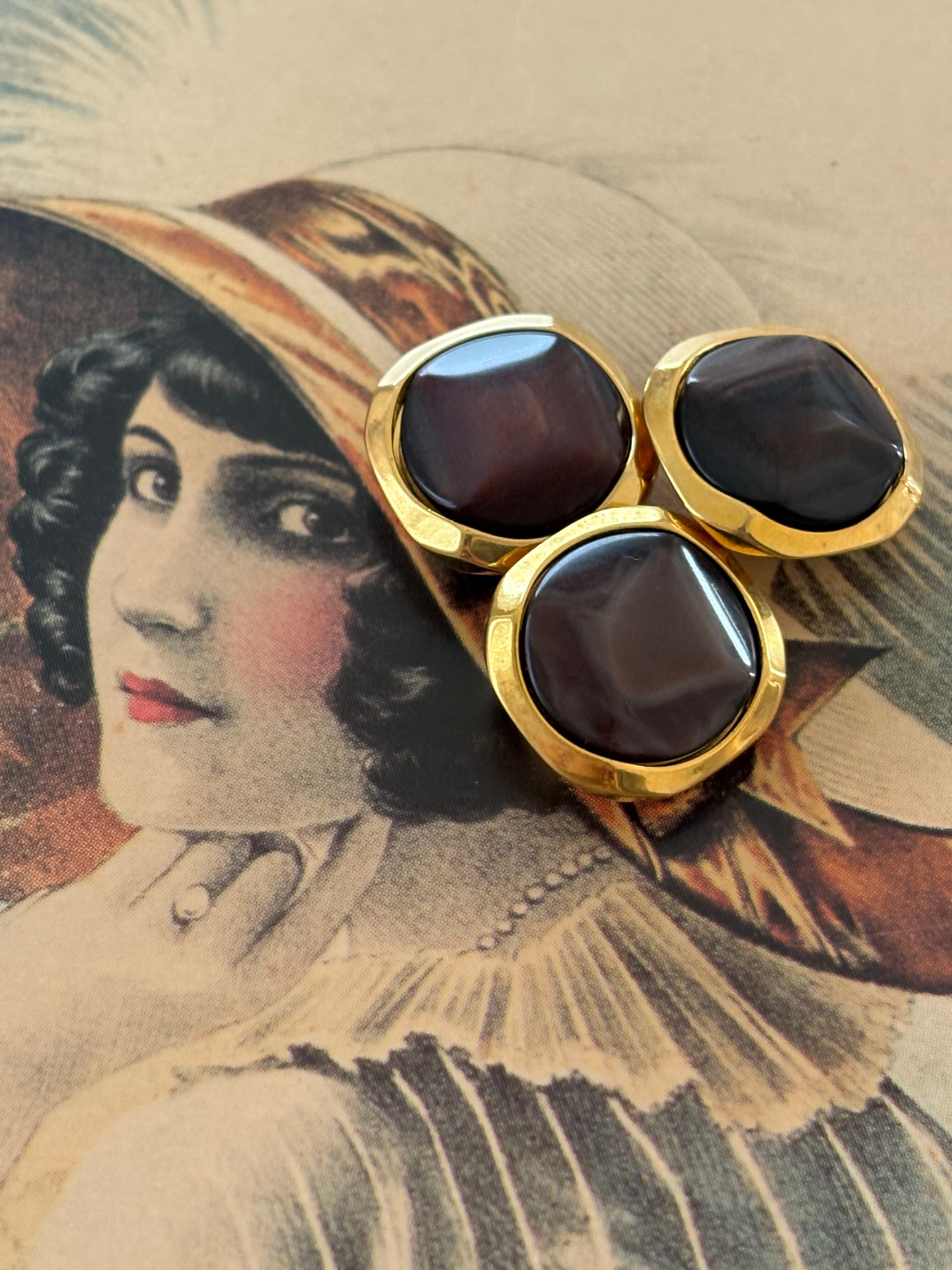 14mm Japanese ヴィンテージボタン カボション ブラウン×ゴールド マーブル調 レトロ アクセサリーパーツ 装飾材 カルトナージュ