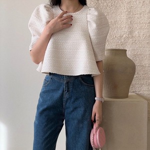 ツイードパフスリーブトップス T0095