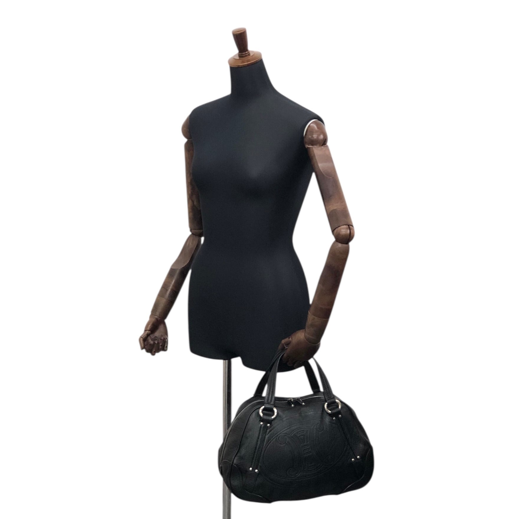 CELINE セリーヌ ハンドバッグ ブラック ブラゾン型押し レザー ミニ