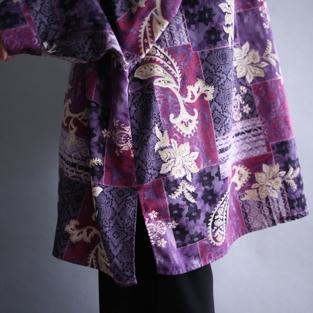 beautiful color block flower art pattern XXX over box silhouette shirt