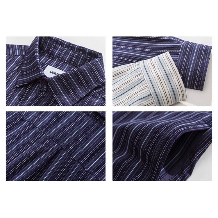 ★CONTRAST STRIPED LONG SLEEVE SHIRT　　　A0814