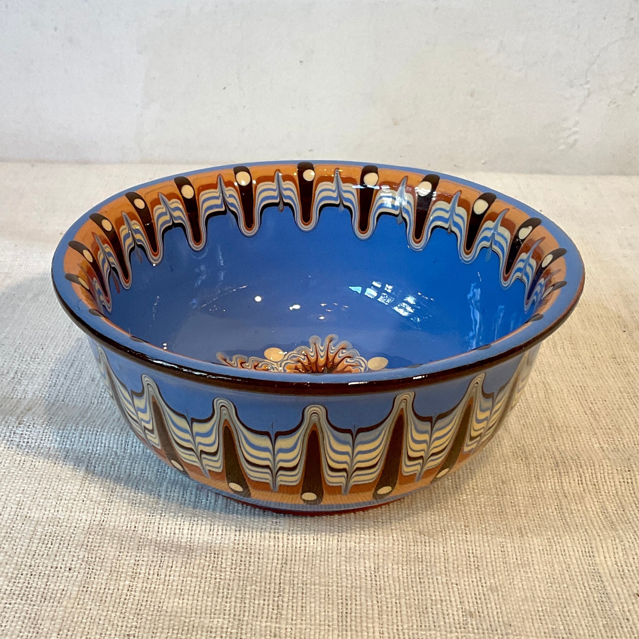 ブルガリア陶器】トロヤン陶器のボウル中（青・緑・黄） | 照明