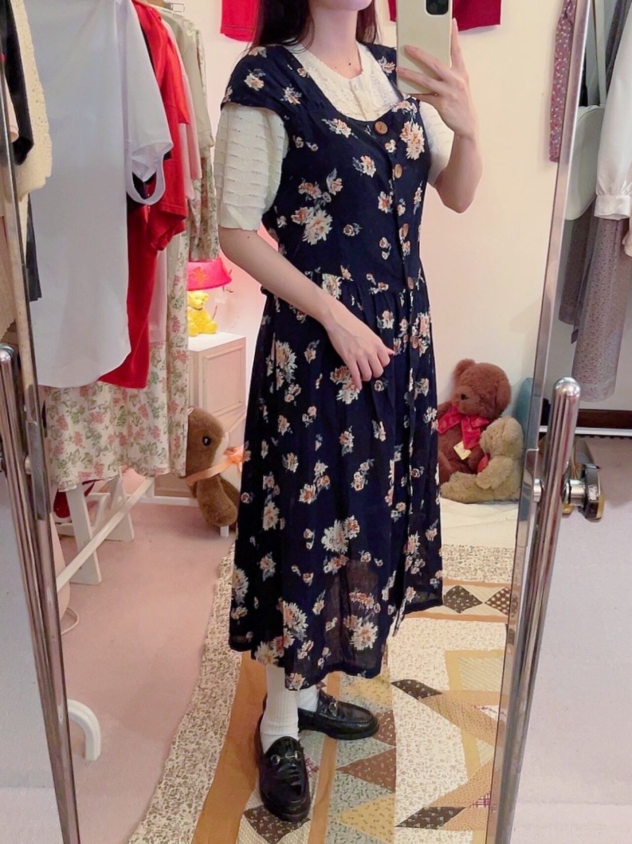 wood button flower jumper skirt