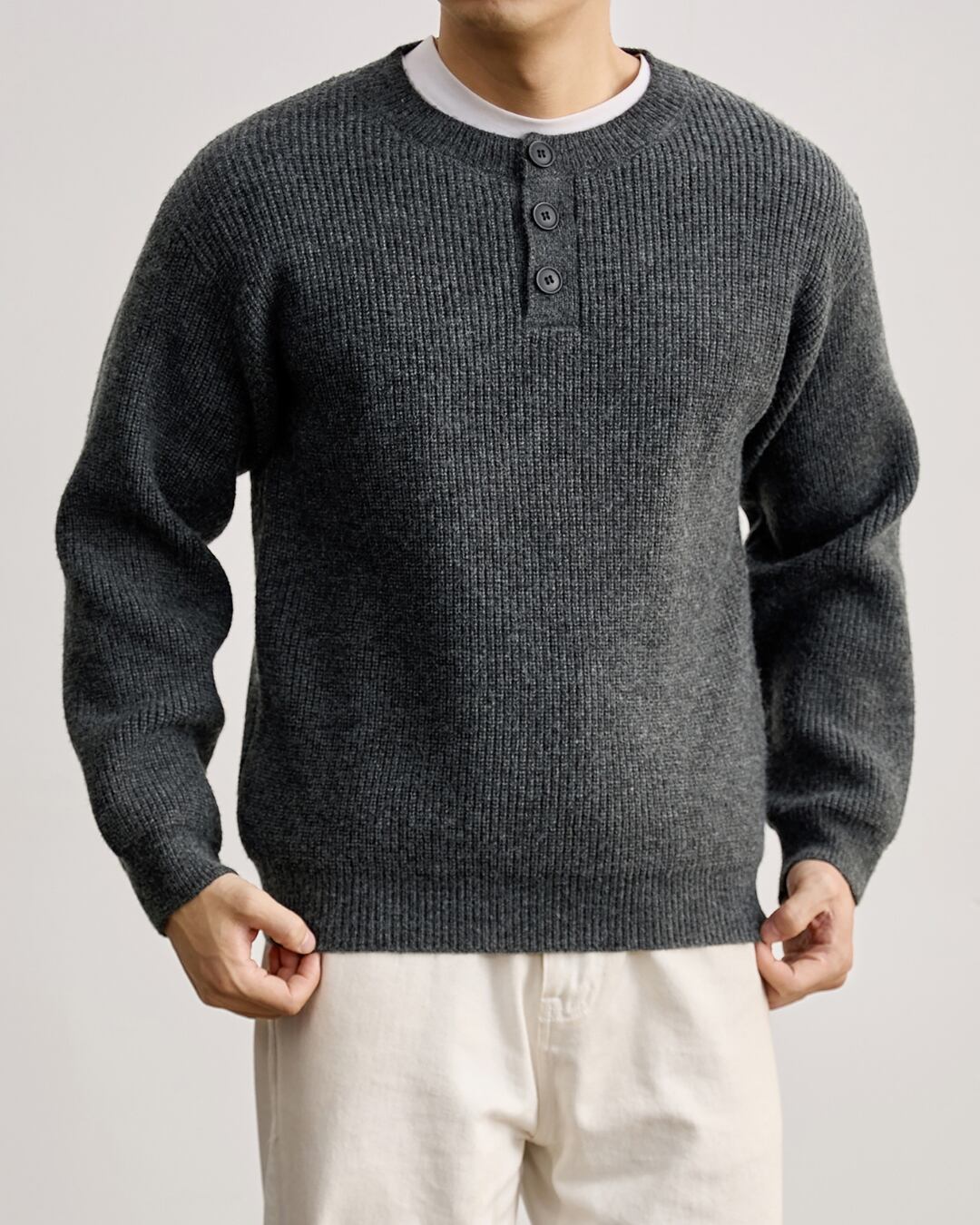 シンプル ヘンリーネックニット 3色 A0111