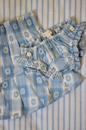 SET-PLEATED  SKIRT+PANTY - Blue jacquard flower - 4y, 6y  / Bonjour Diary