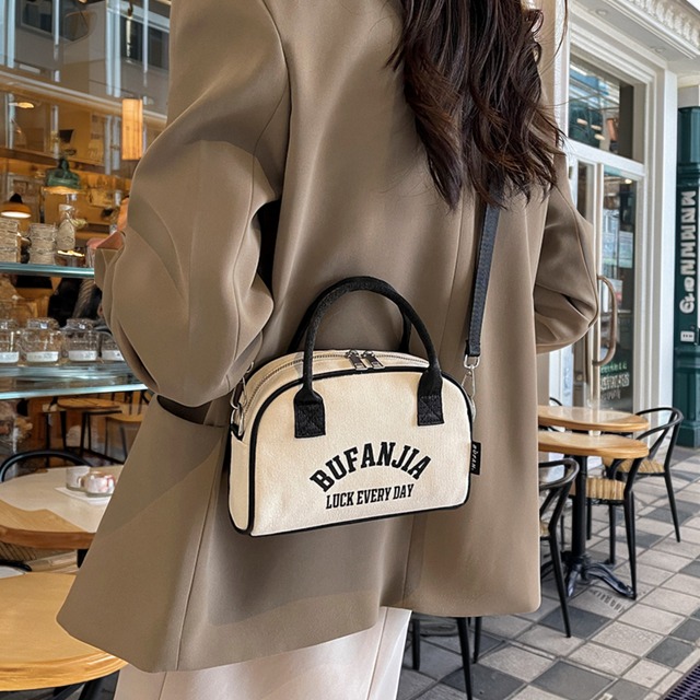 キャンバス地ダブルファスナーミニボストン 00041