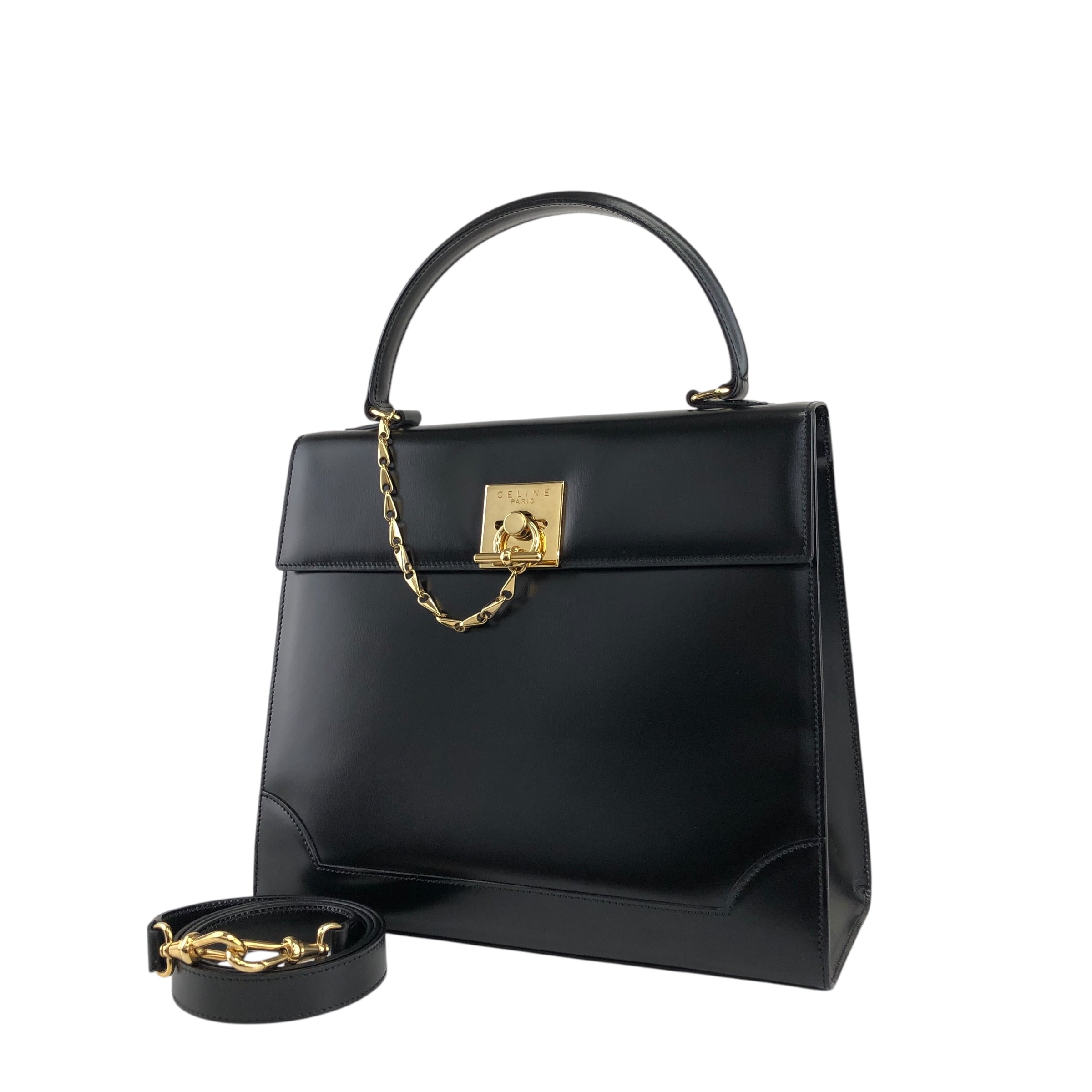 CELINE セリーヌ ハンドバッグ ブラック ガンチーニ チェーン レザー