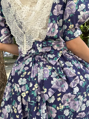 “laura ashley” purple ribbon flower dress