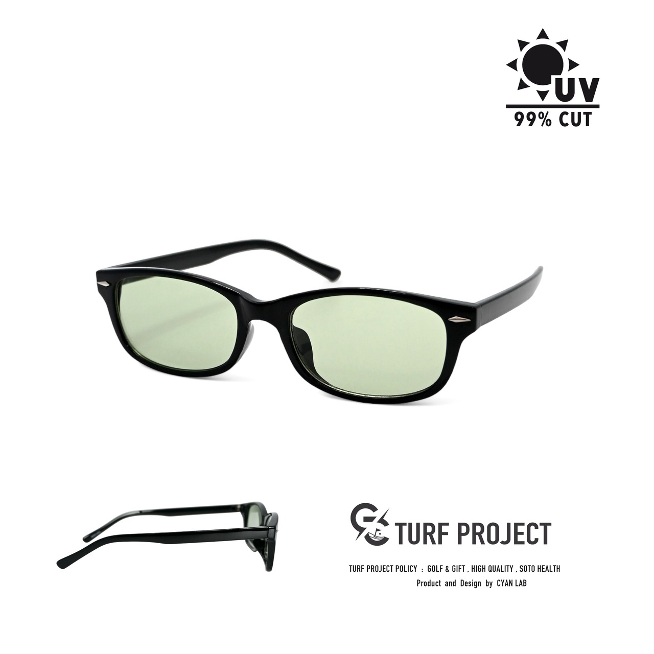 #AIRGRAM / GOLF&CITY サングラス /(形:ユニ スクエア 色:ブラック レンズ:ライトグリーン) / TPGC-5035-3