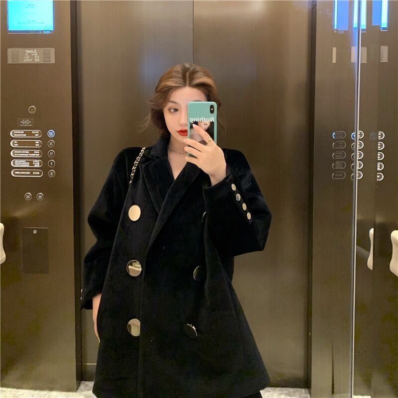 コート オータムウィンタースタイルルーズスタンダードブラック レトロ 秋物 冬物 ドラファッションホール70619996878