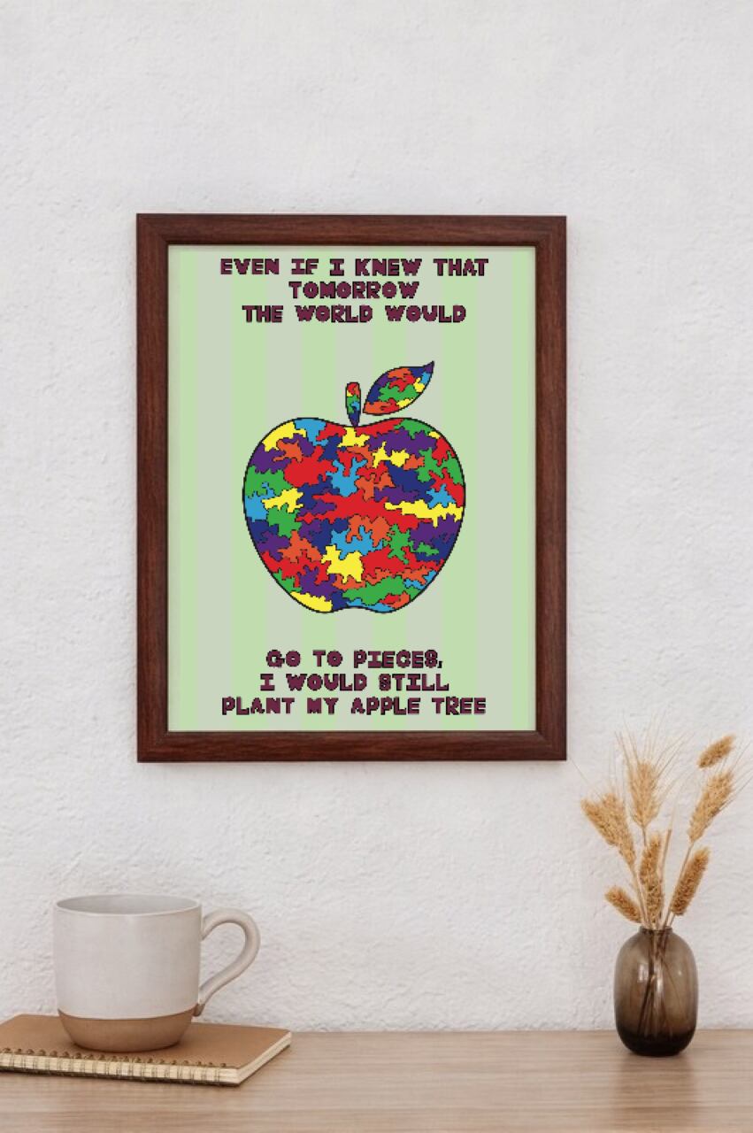 DHD(M)054【フレーム付きインテリアポスターA3　迷彩リンゴ】